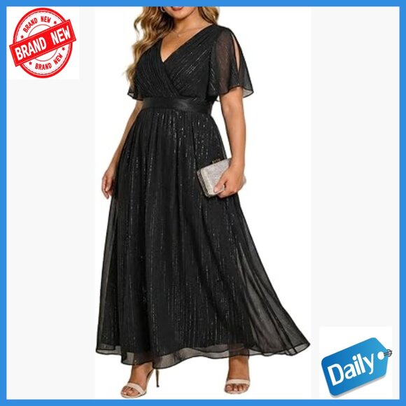 Plus Size Formal Chiffon Dress V Neck Floor Length A Line Wedding Guest